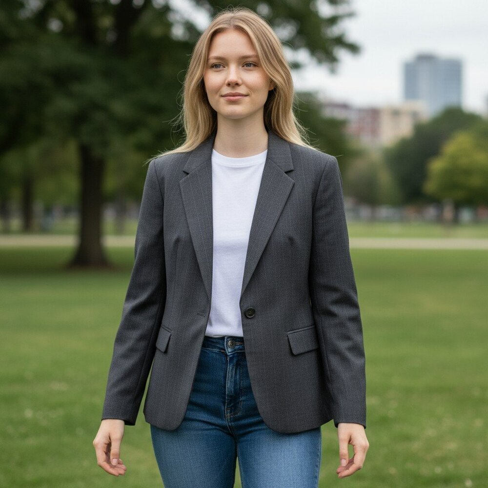 Cricketeer Tailored Gray Wool 1 Button Blazer